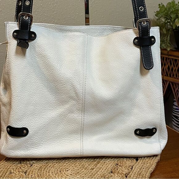 Cavalcanti Soft Leather Italian Shoulder Bag Purse With Black Tassels Off White - Picture 7 of 16